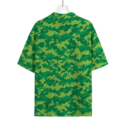 Green Digital Camo Pattern Print Rayon Hawaiian Shirt