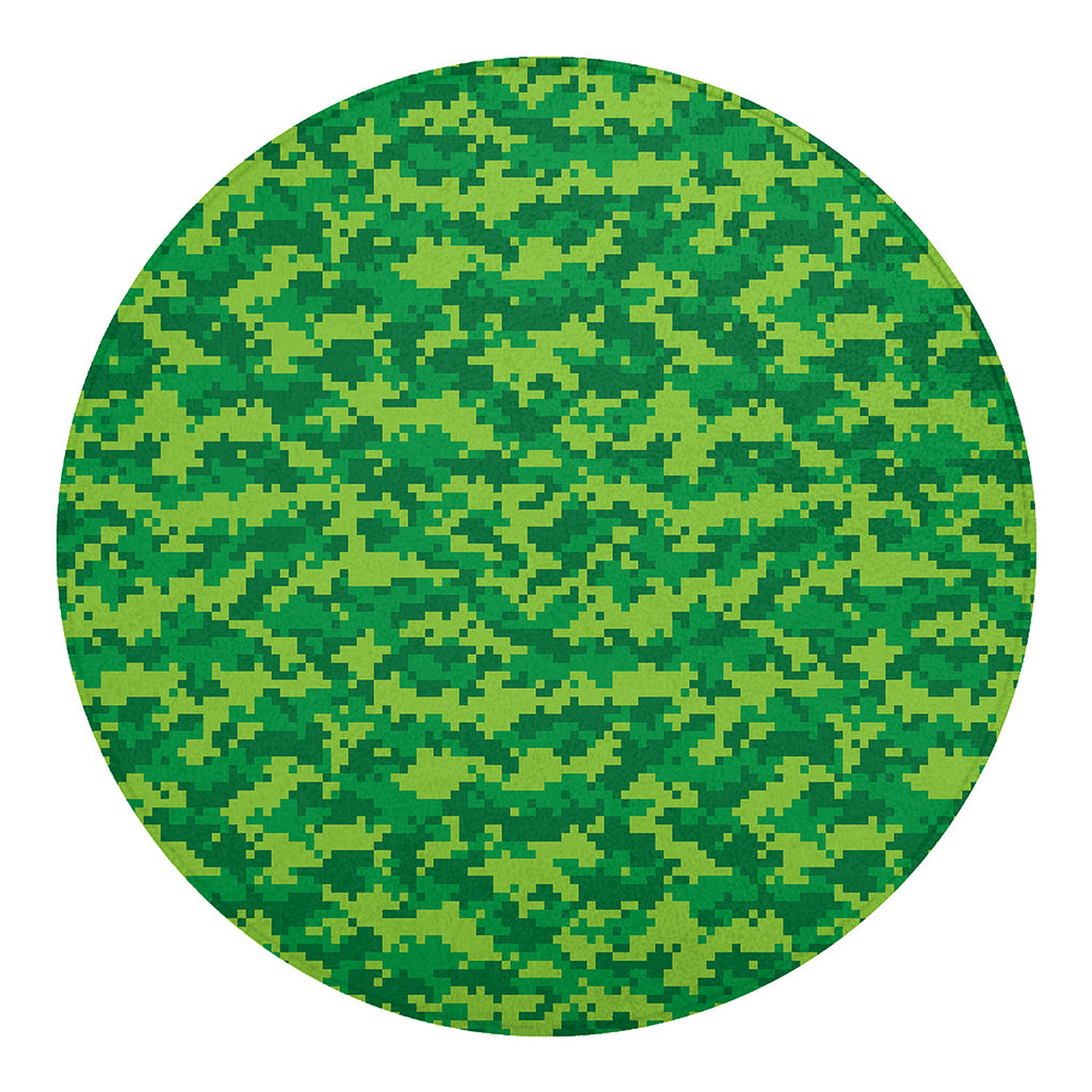 Green Digital Camo Pattern Print Round Blanket