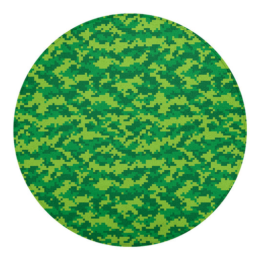 Green Digital Camo Pattern Print Round Blanket