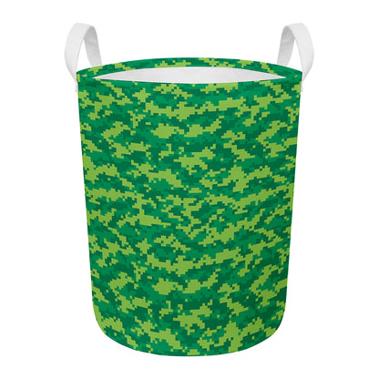 Green Digital Camo Pattern Print Round Laundry Basket