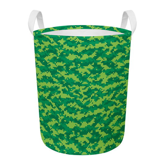 Green Digital Camo Pattern Print Round Laundry Basket
