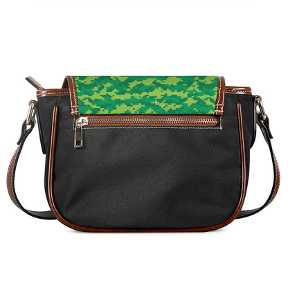 Green Digital Camo Pattern Print Saddle Bag