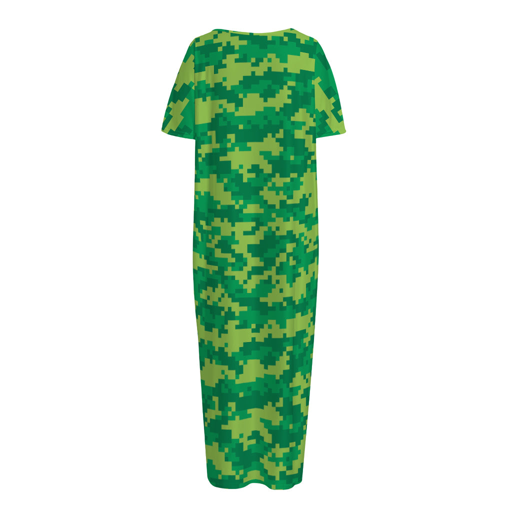 Green Digital Camo Pattern Print Short Sleeve Long Nightdress