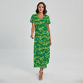 Green Digital Camo Pattern Print Short Sleeve Maxi Dress