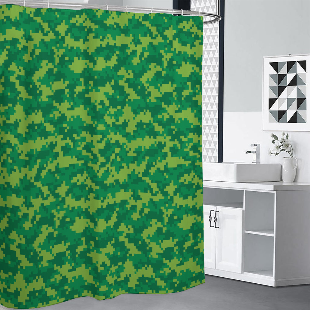 Green Digital Camo Pattern Print Shower Curtain