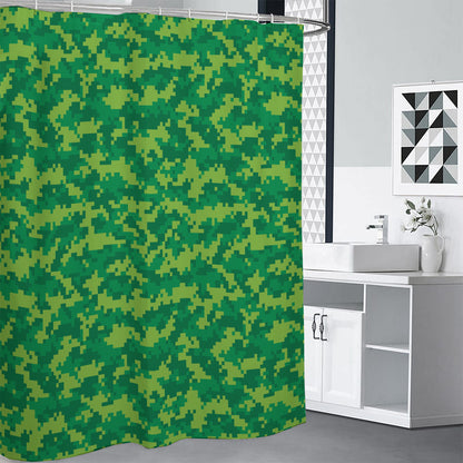 Green Digital Camo Pattern Print Shower Curtain