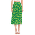 Green Digital Camo Pattern Print Side Slit Midi Skirt