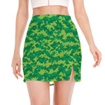 Green Digital Camo Pattern Print Side Slit Mini Skirt