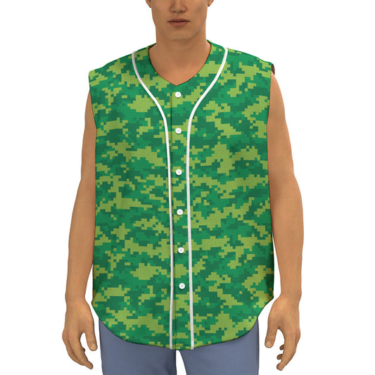 Green Digital Camo Pattern Print Sleeveless Baseball Jersey
