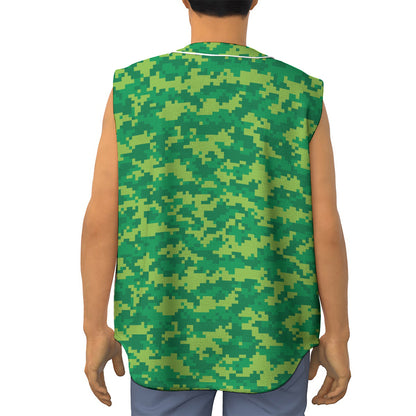 Green Digital Camo Pattern Print Sleeveless Baseball Jersey