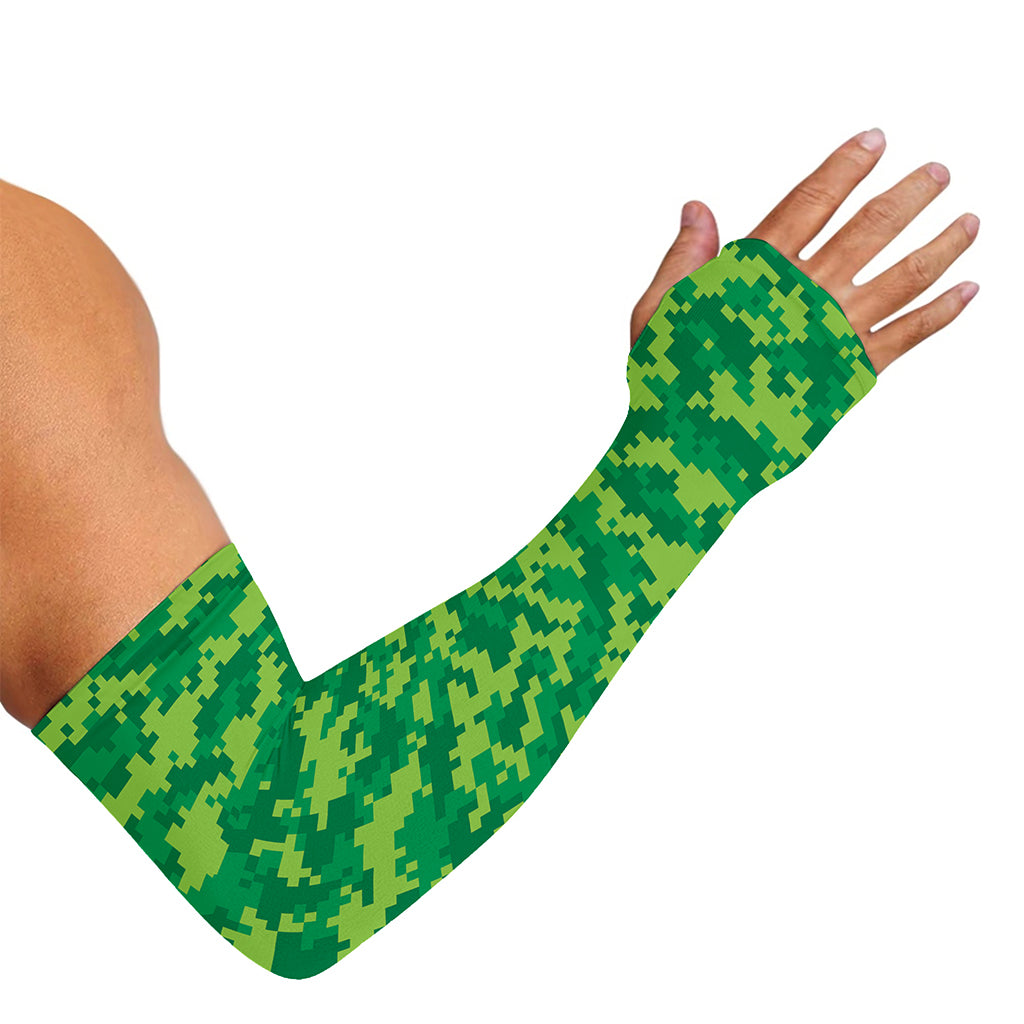 Green Digital Camo Pattern Print Sun Protection Arm Sleeves