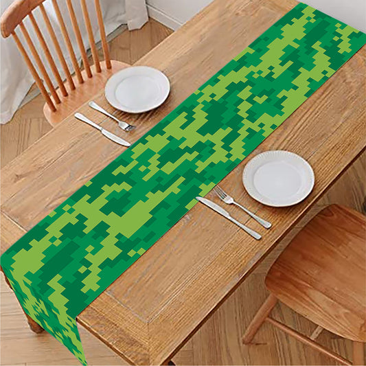 Green Digital Camo Pattern Print Table Runner