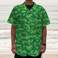 Green Digital Camo Pattern Print Textured Short Sleeve Shirt