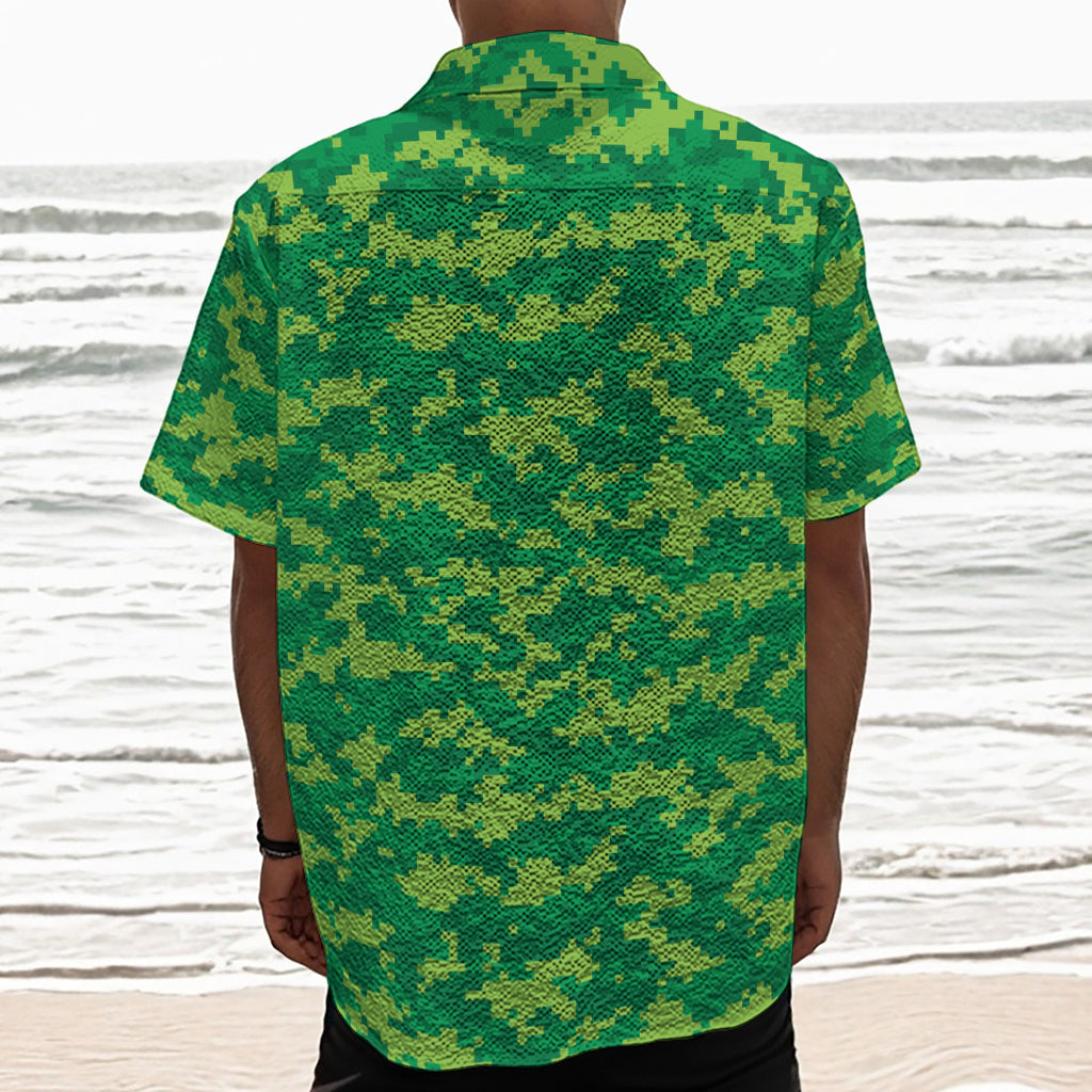 Green Digital Camo Pattern Print Textured Short Sleeve Shirt