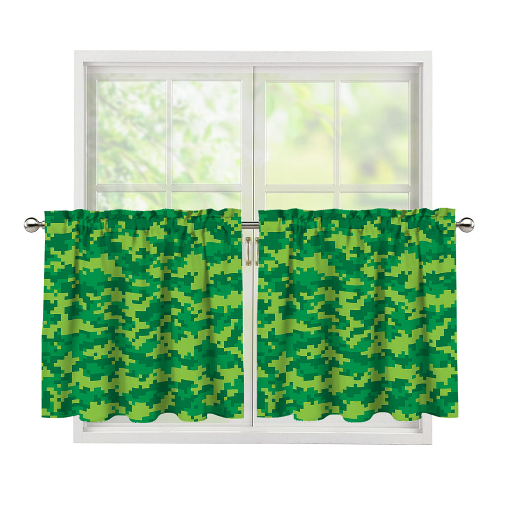 Green Digital Camo Pattern Print Tier Curtains