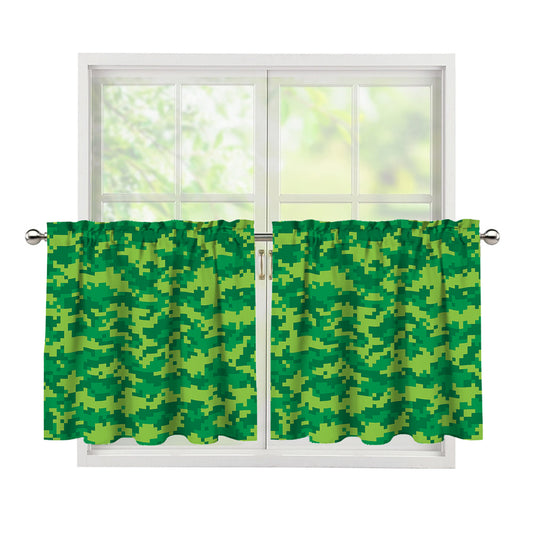 Green Digital Camo Pattern Print Tier Curtains