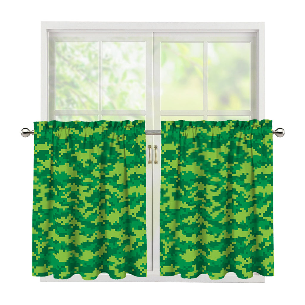 Green Digital Camo Pattern Print Tier Curtains
