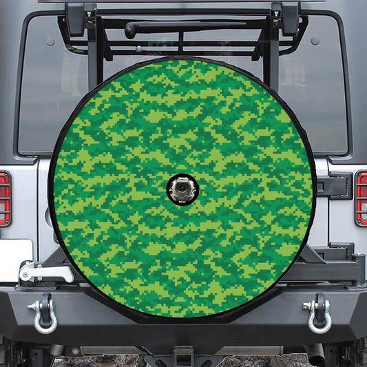 Green Digital Camo Pattern Print Tire Cover With Camera Hole