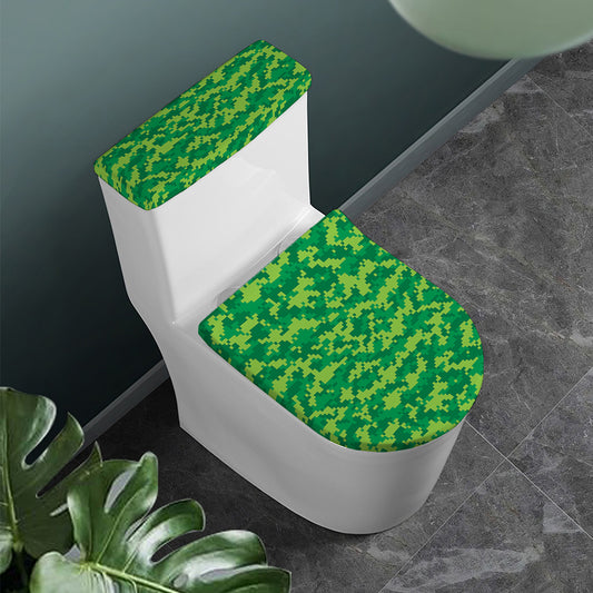 Green Digital Camo Pattern Print Toilet Lid And Tank Cover Set