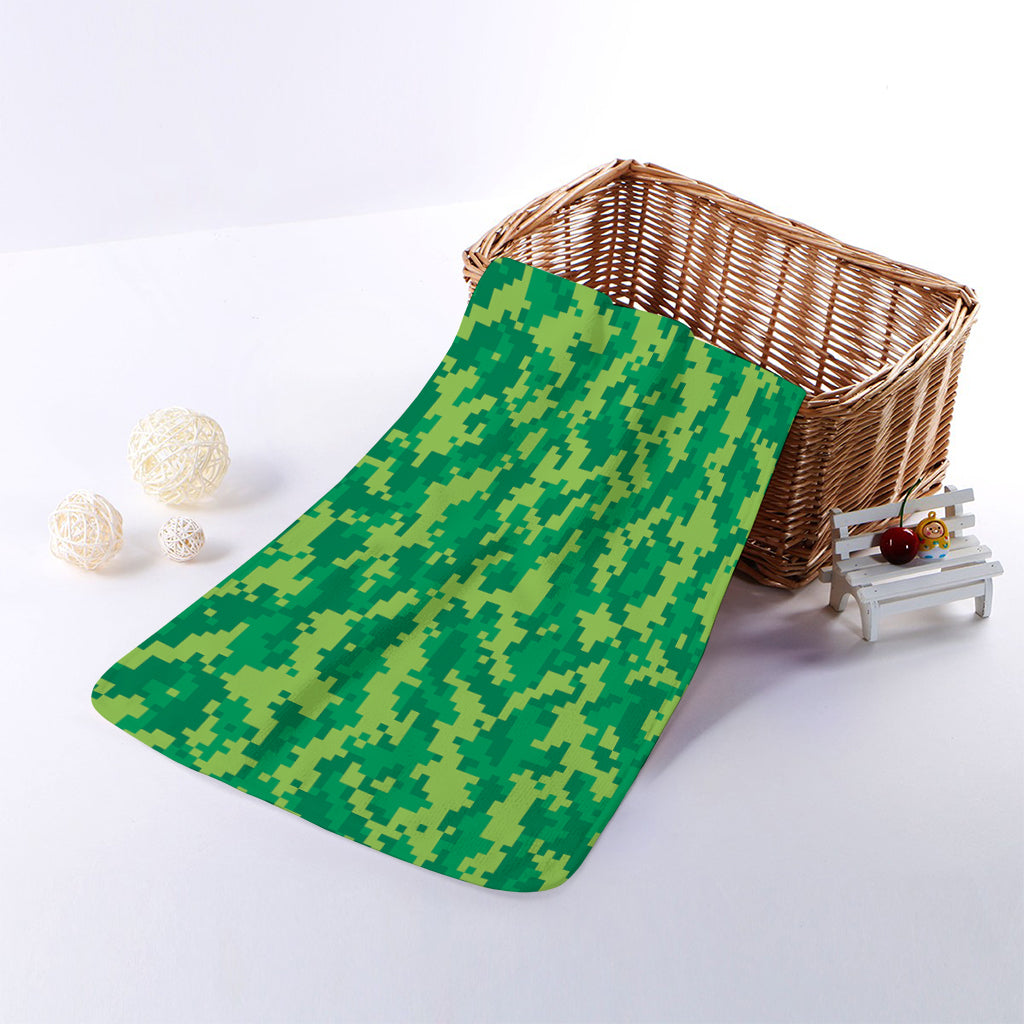 Green Digital Camo Pattern Print Towel