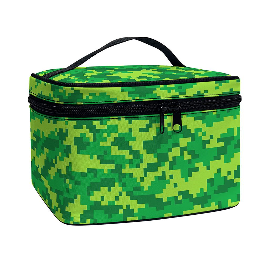 Green Digital Camo Pattern Print Travel Makeup Bag