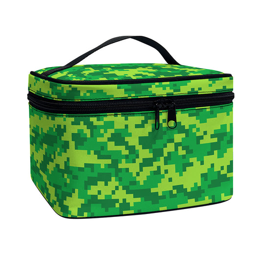 Green Digital Camo Pattern Print Travel Makeup Bag