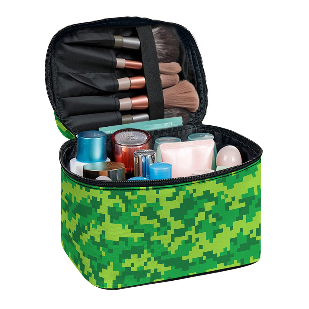 Green Digital Camo Pattern Print Travel Makeup Bag