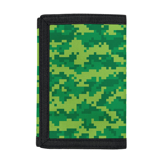 Green Digital Camo Pattern Print Trifold Wallet