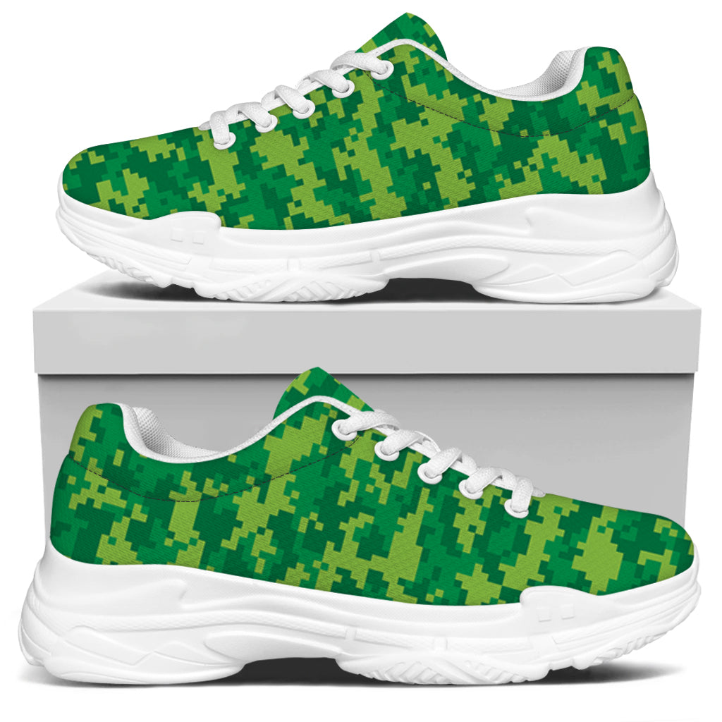 Green Digital Camo Pattern Print White Chunky Shoes