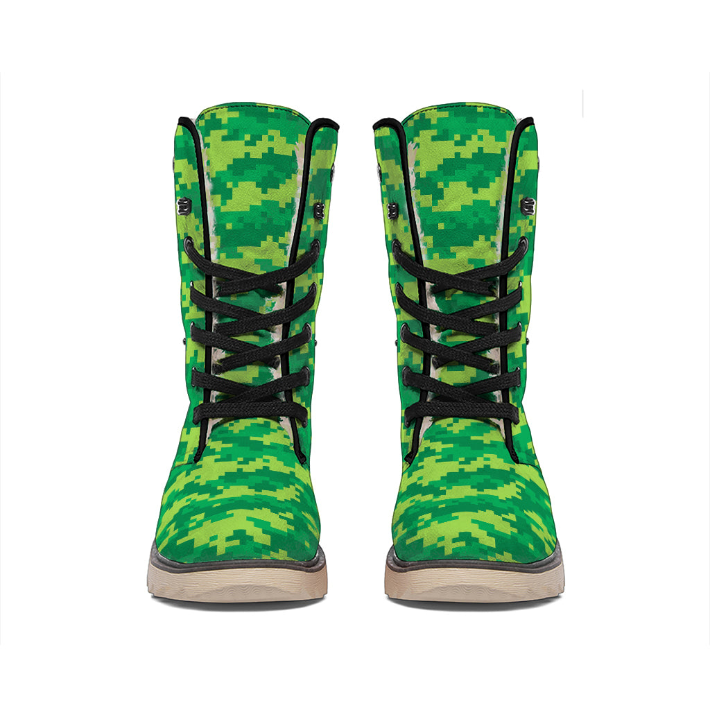 Green Digital Camo Pattern Print Winter Boots