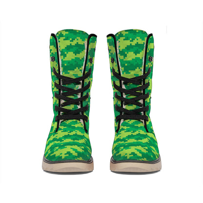 Green Digital Camo Pattern Print Winter Boots