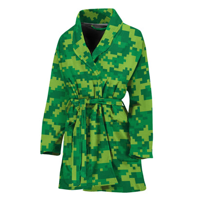 Green Digital Camo Pattern Print Women's Bathrobe