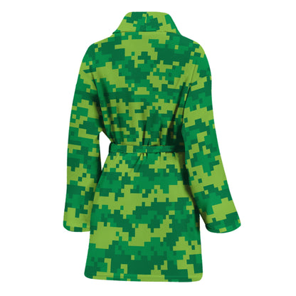 Green Digital Camo Pattern Print Women's Bathrobe
