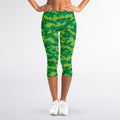 Green Digital Camo Pattern Print Women's Capri Leggings