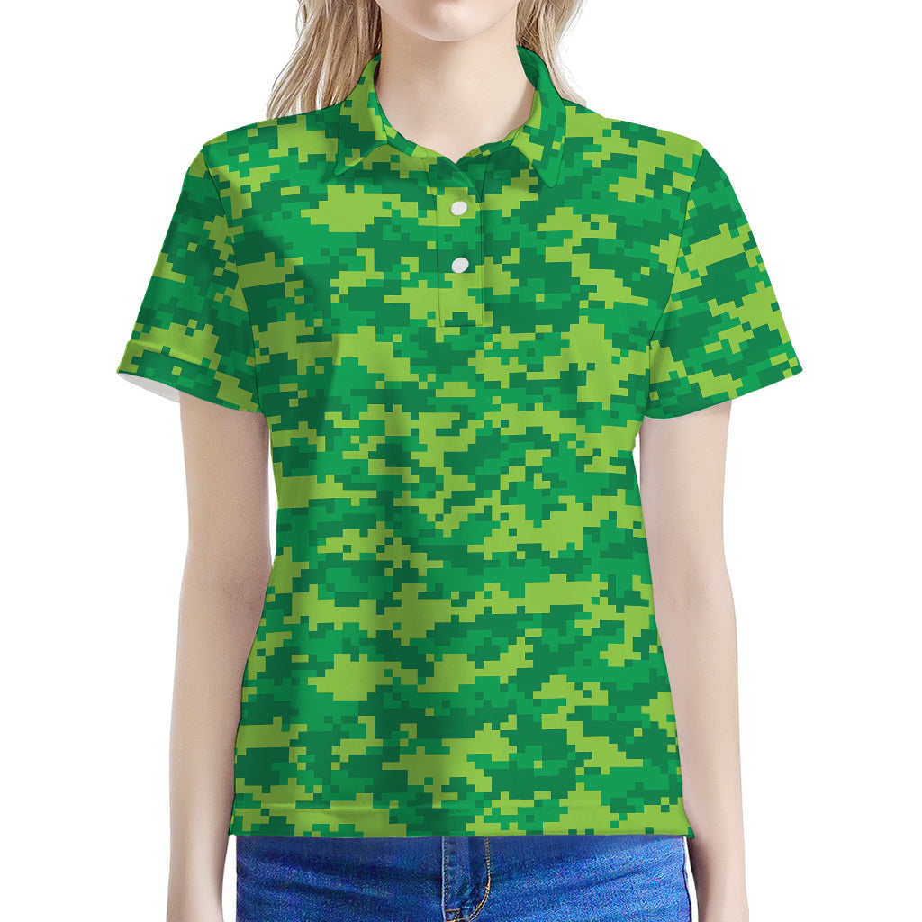 Green Digital Camo Pattern Print Women's Polo Shirt