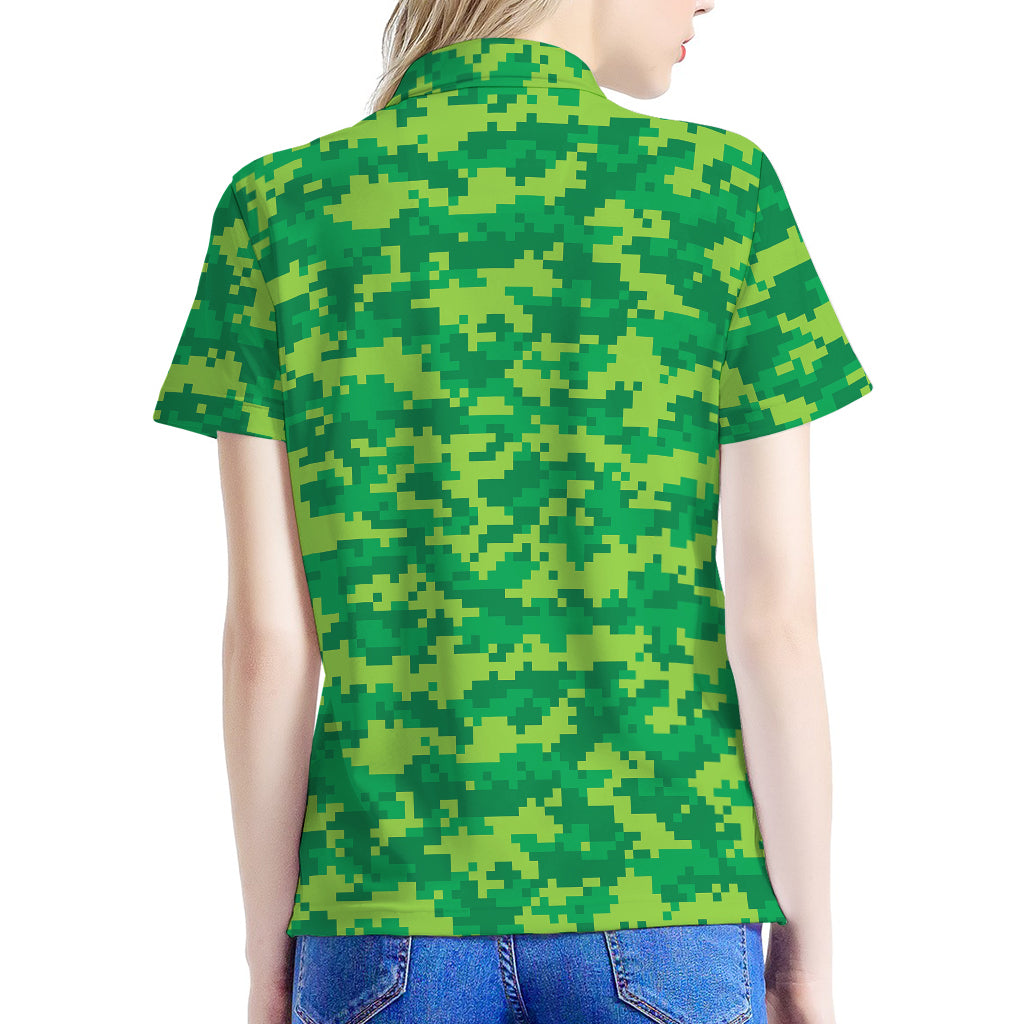 Green Digital Camo Pattern Print Women's Polo Shirt