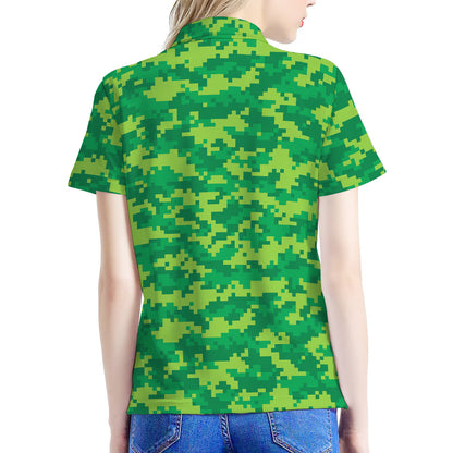 Green Digital Camo Pattern Print Women's Polo Shirt