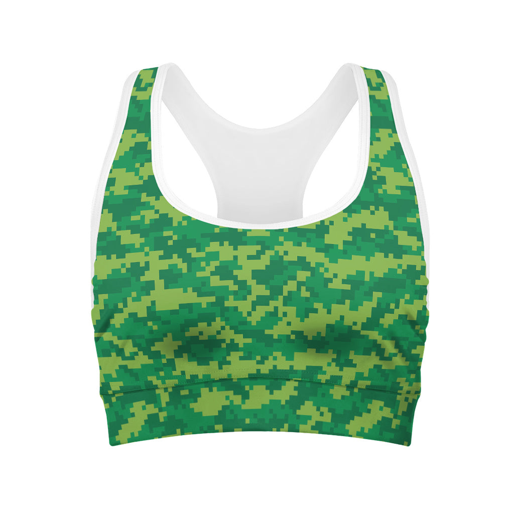 Green Digital Camo Pattern Print Women's Sports Bra