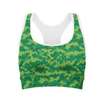 Green Digital Camo Pattern Print Women's Sports Bra