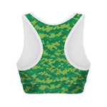 Green Digital Camo Pattern Print Women's Sports Bra