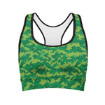 Green Digital Camo Pattern Print Women's Sports Bra