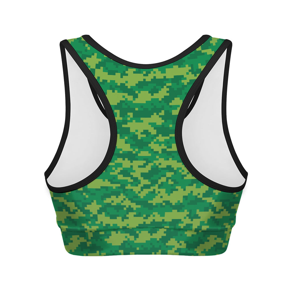 Green Digital Camo Pattern Print Women's Sports Bra