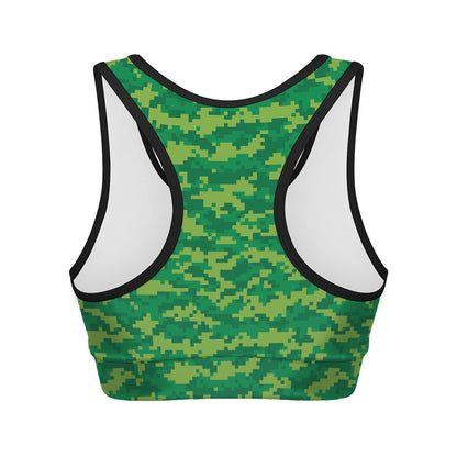 Green Digital Camo Pattern Print Women's Sports Bra