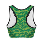 Green Digital Camo Pattern Print Women's Sports Bra