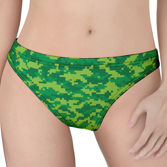 Green Digital Camo Pattern Print Women's Thong