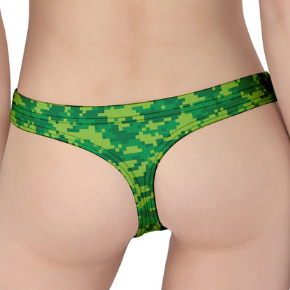 Green Digital Camo Pattern Print Women's Thong