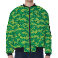 Green Digital Camo Pattern Print Zip Sleeve Bomber Jacket