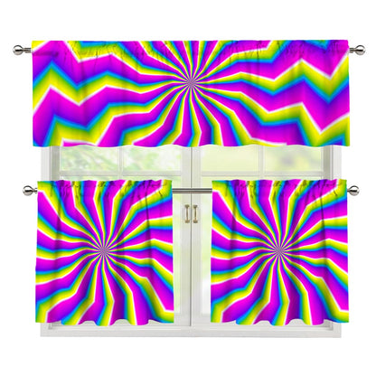 Green Dizzy Moving Optical Illusion 3 Piece Kitchen Curtains