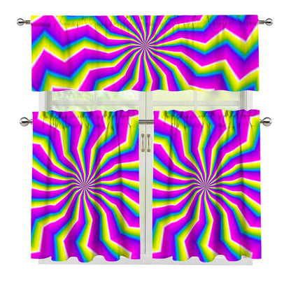Green Dizzy Moving Optical Illusion 3 Piece Kitchen Curtains