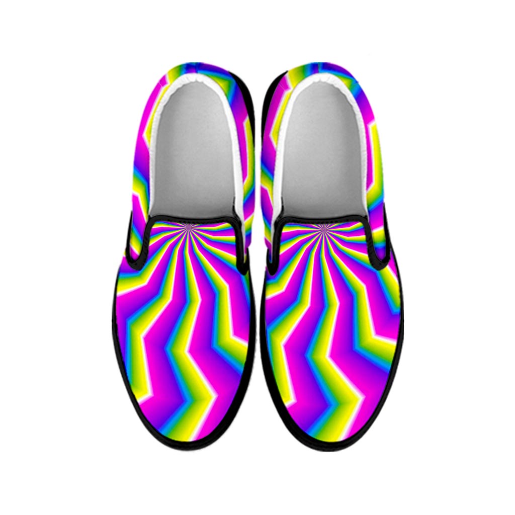 Green Dizzy Moving Optical Illusion Black Slip On Sneakers